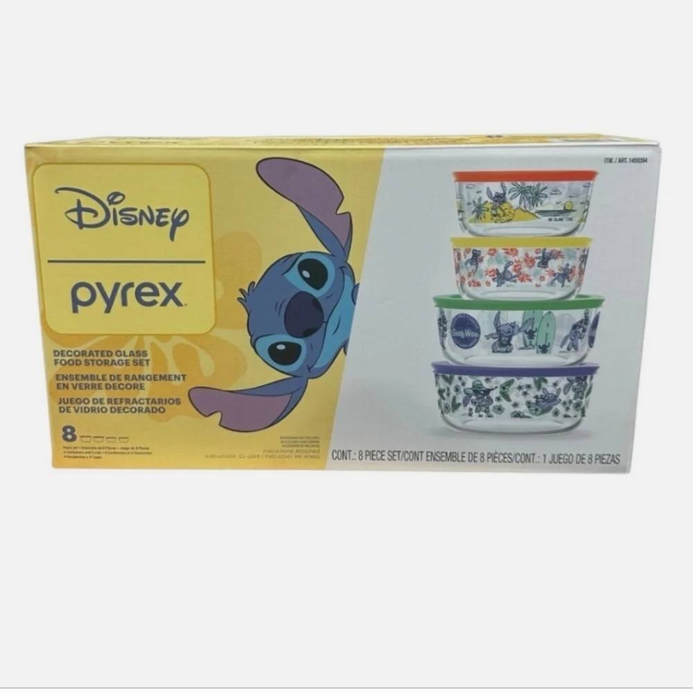 Pyrex Lilo & Stitch 8 Piece Decorated Glass Food Storage Bowls W/ Lid …